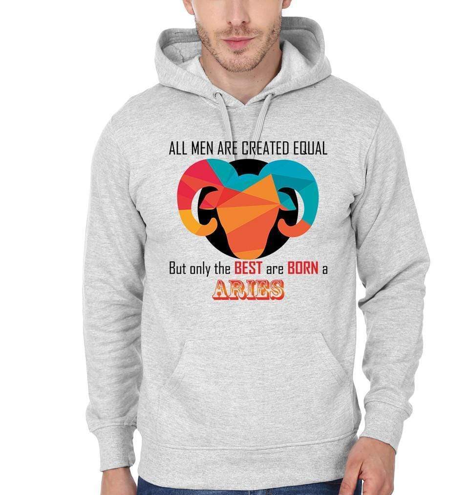 FunkyTradition All Men Created Equal But Best Are Born in Aries Grey Hoodies Clothing FunkyTradition