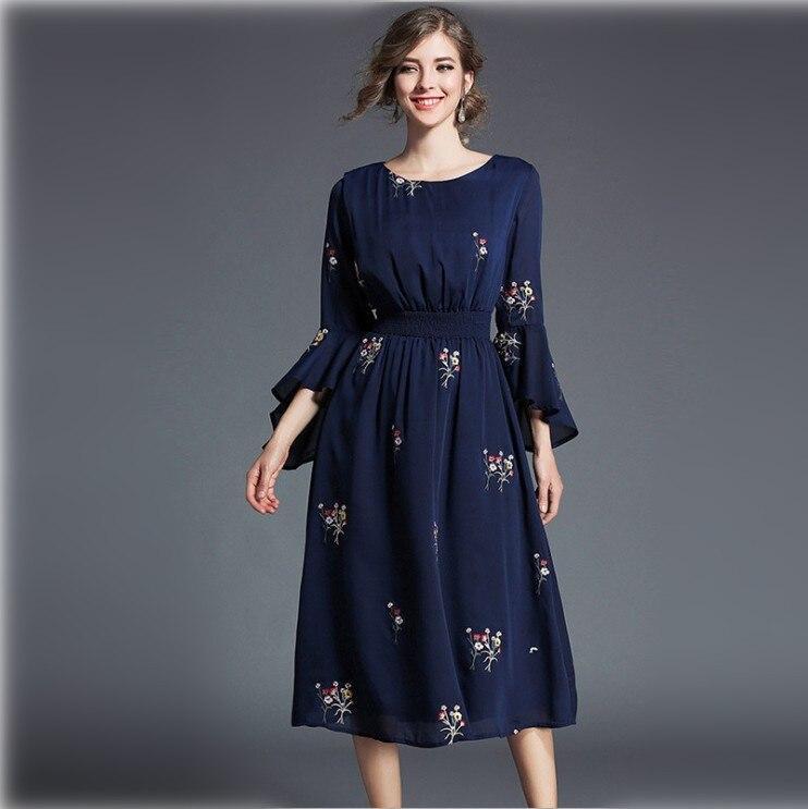 FunkyTradition Floral Navy Blue Georgette Embroidery Ethnic Tunic FunkyTradition