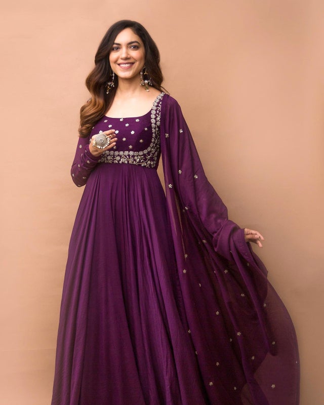 J.KANJI Adorable Purple Embroidery Floor Touch Gown