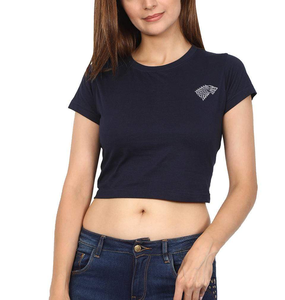 GOT Game Of Thrones Stark Logo Womens Crop Top-FunkyTradition Half Sleeves T-Shirt FunkyTradition
