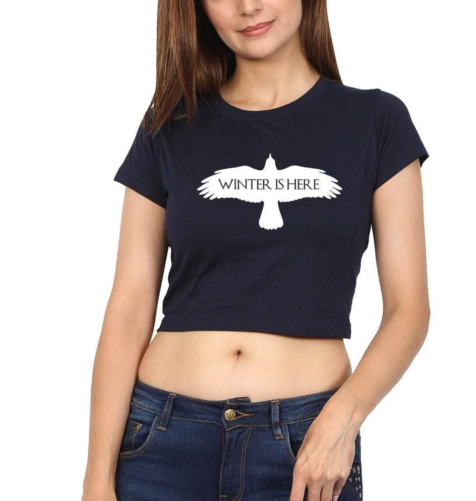 GOT Game Of Thrones Winter Is Here Womens Crop Top-FunkyTradition Half Sleeves T-Shirt FunkyTradition