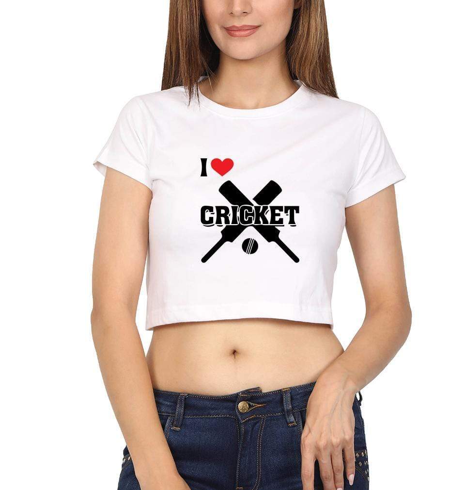 I Love Cricket Womens Crop Top-FunkyTradition Half Sleeves T-Shirt FunkyTradition