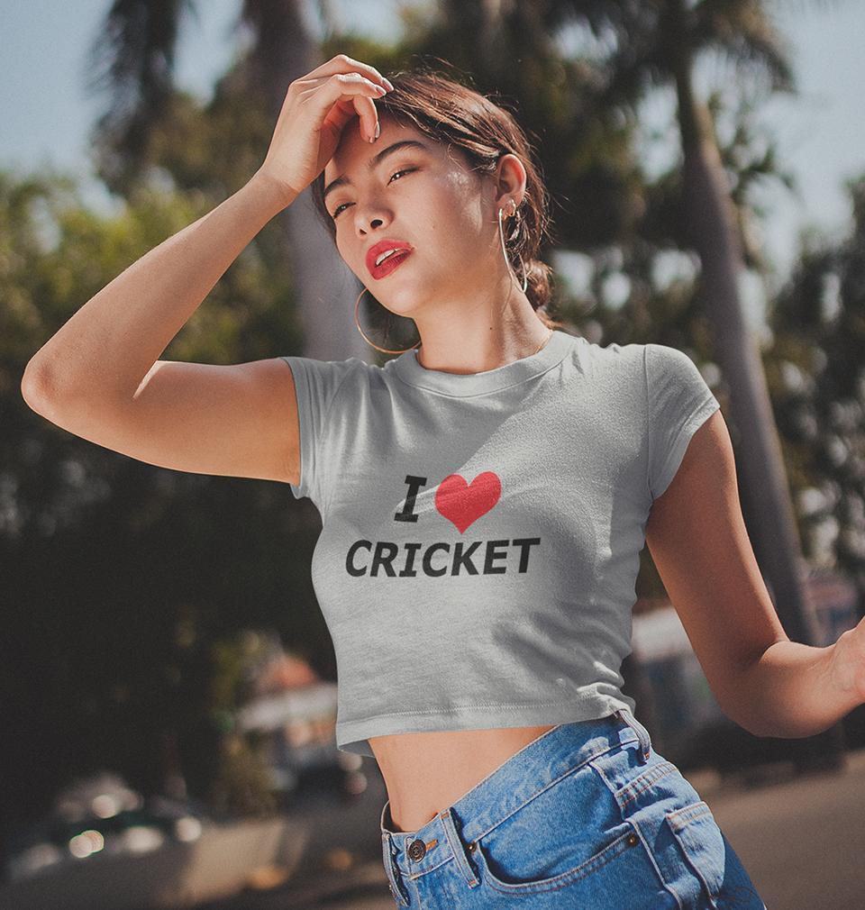 I Love Cricket Womens Crop Top-FunkyTradition Half Sleeves T-Shirt FunkyTradition