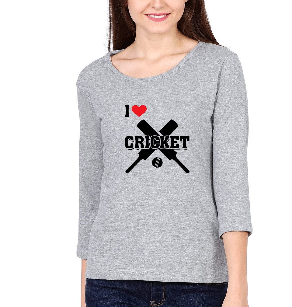 I Love Cricket Womens Full Sleeves T-Shirts-FunkyTradition Half Sleeves T-Shirt FunkyTradition