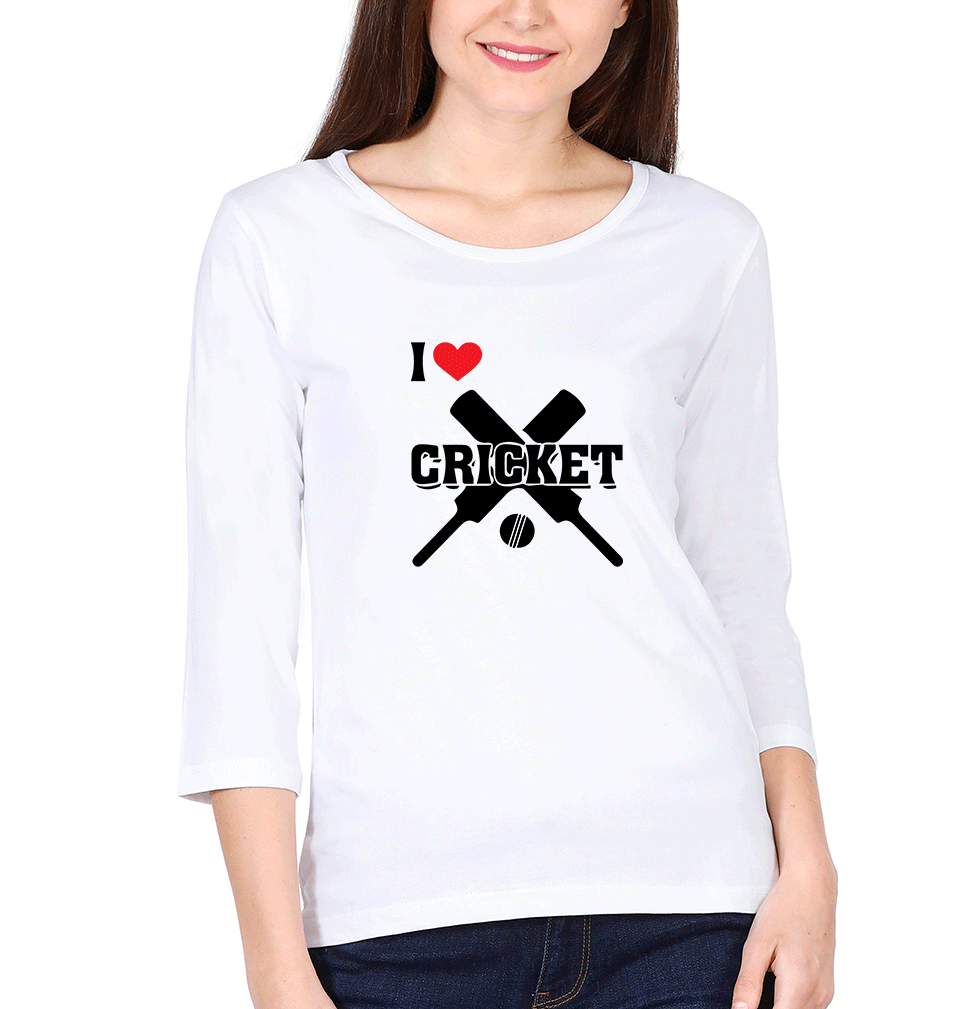 I Love Cricket Womens Full Sleeves T-Shirts-FunkyTradition Half Sleeves T-Shirt FunkyTradition