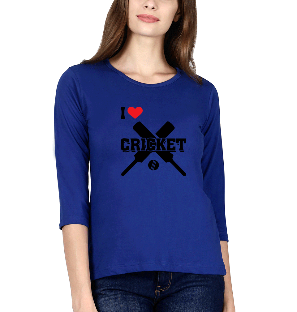 I Love Cricket Womens Full Sleeves T-Shirts-FunkyTradition Half Sleeves T-Shirt FunkyTradition