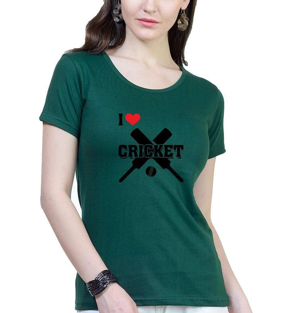 I Love Cricket Womens Half Sleeves T-Shirts-FunkyTradition Half Sleeves T-Shirt FunkyTradition