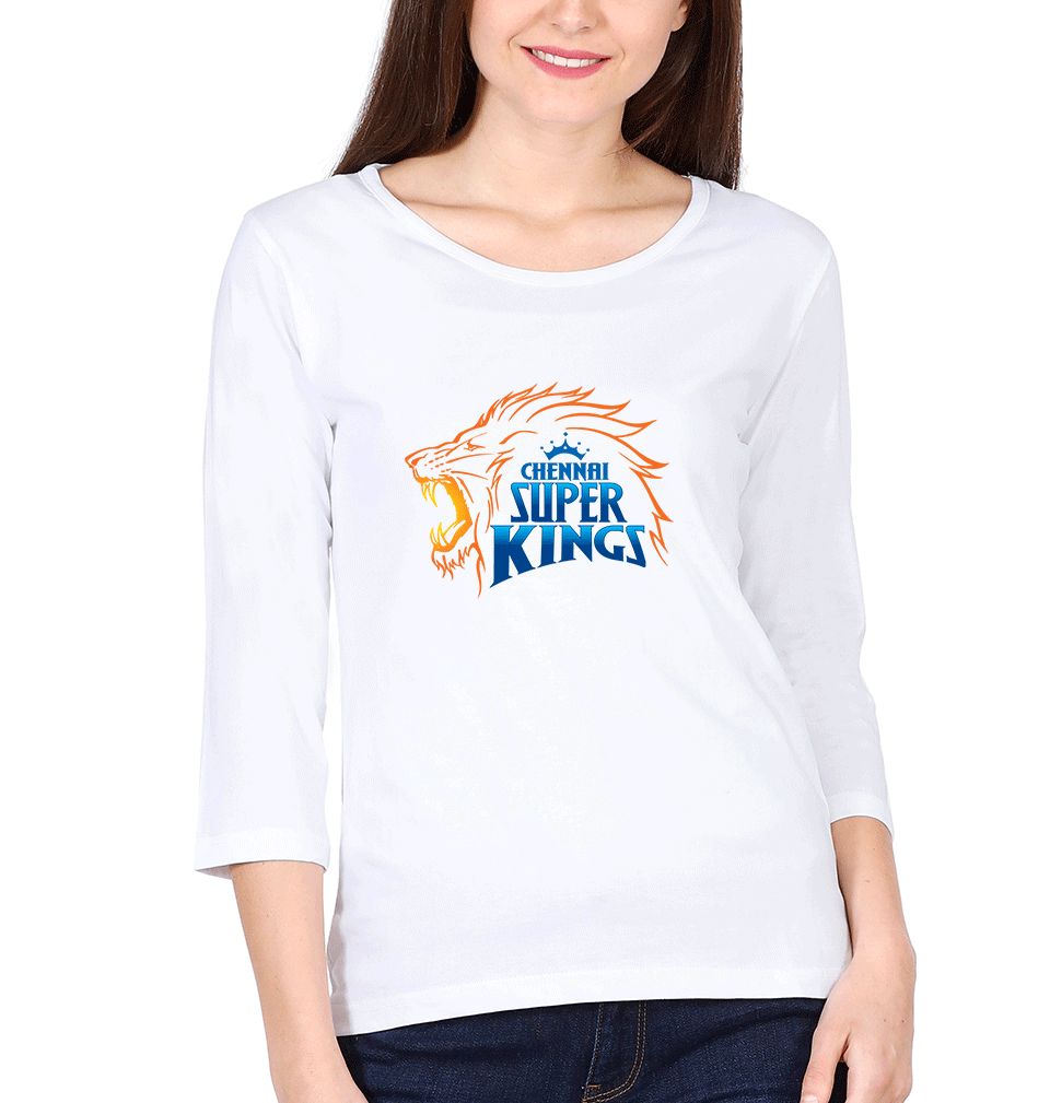 IPL CSK Chennai Super Kings Logo Womens Full Sleeves T-Shirts-FunkyTradition Half Sleeves T-Shirt FunkyTradition
