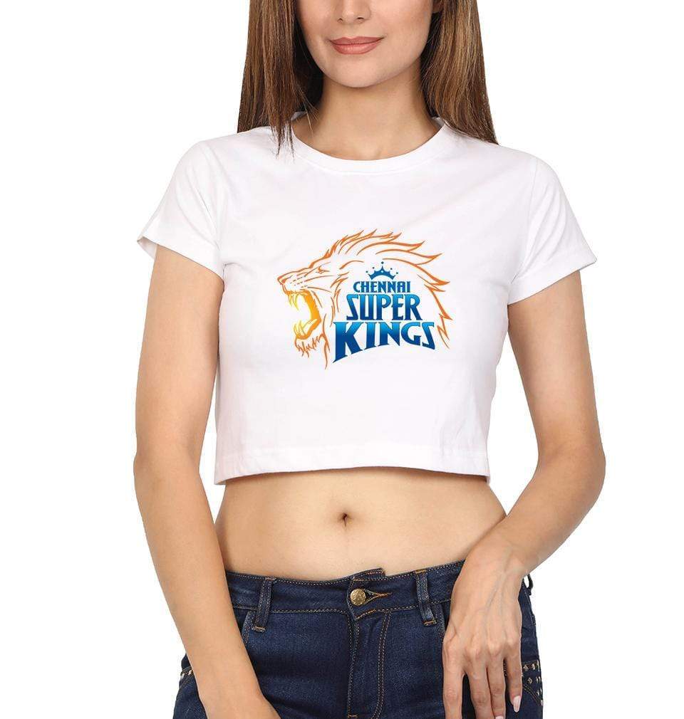 IPL CSK Chennai Super Kings Womens Crop Top-FunkyTradition Half Sleeves T-Shirt FunkyTradition