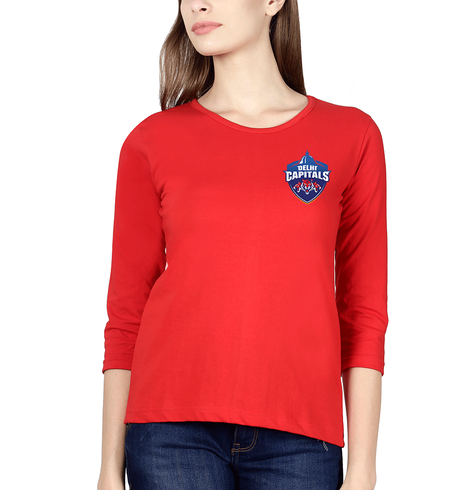 IPL DC Delhi Capitals Logo Womens Full Sleeves T-Shirts-FunkyTradition Half Sleeves T-Shirt FunkyTradition