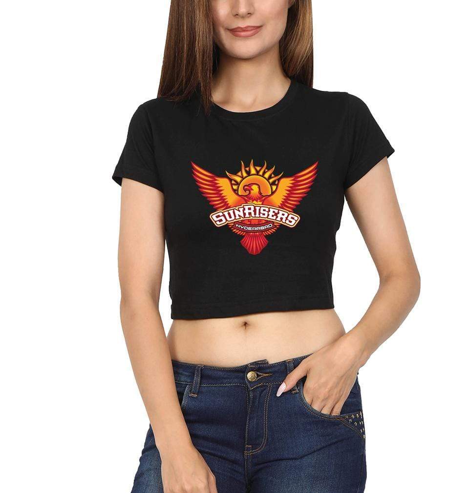 IPL Sunrises Hyderabad logo Womens Crop Top-FunkyTradition Half Sleeves T-Shirt FunkyTradition