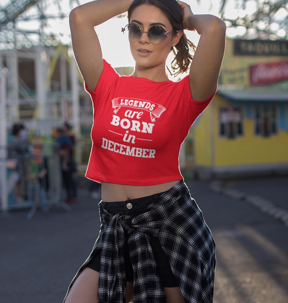 Legends are Born in December Womens Crop Top-FunkyTradition Half Sleeves T-Shirt FunkyTradition