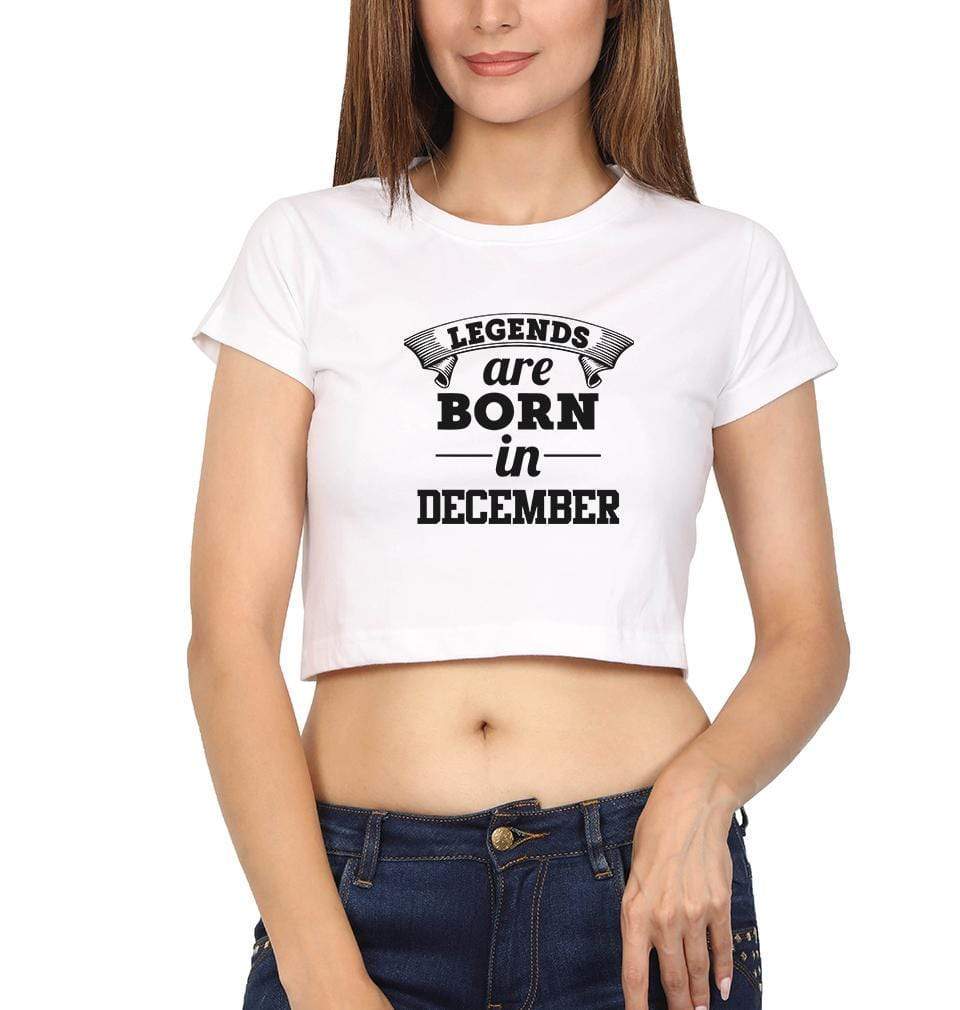 Legends are Born in December Womens Crop Top-FunkyTradition Half Sleeves T-Shirt FunkyTradition