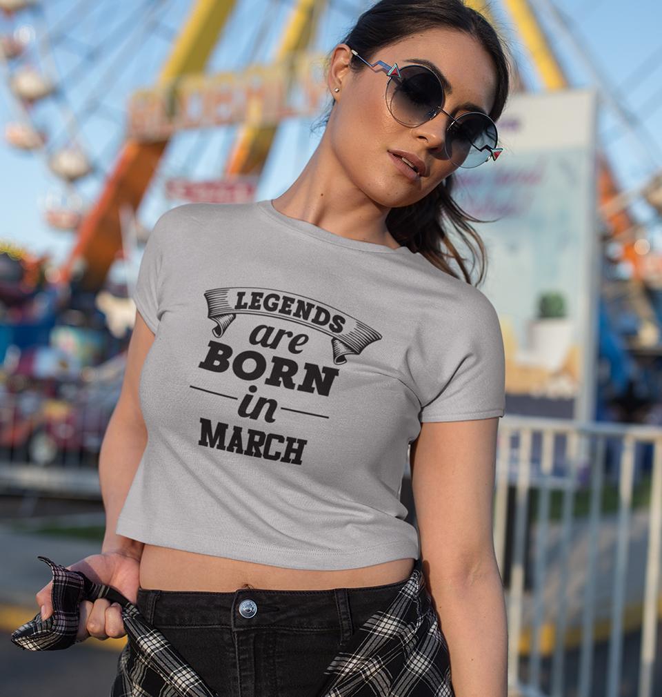 Legends are Born in March Womens Crop Top-FunkyTradition Half Sleeves T-Shirt FunkyTradition
