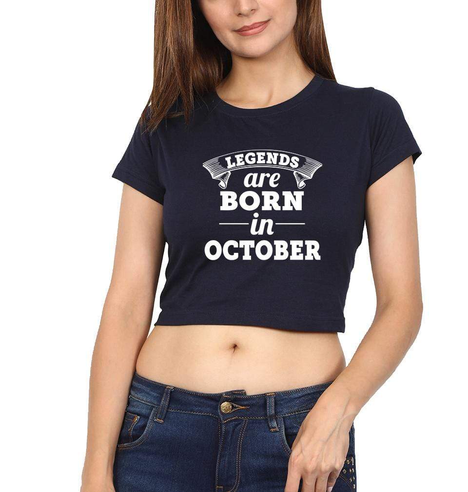 Legends are Born in October Womens Crop Top-FunkyTradition Half Sleeves T-Shirt FunkyTradition