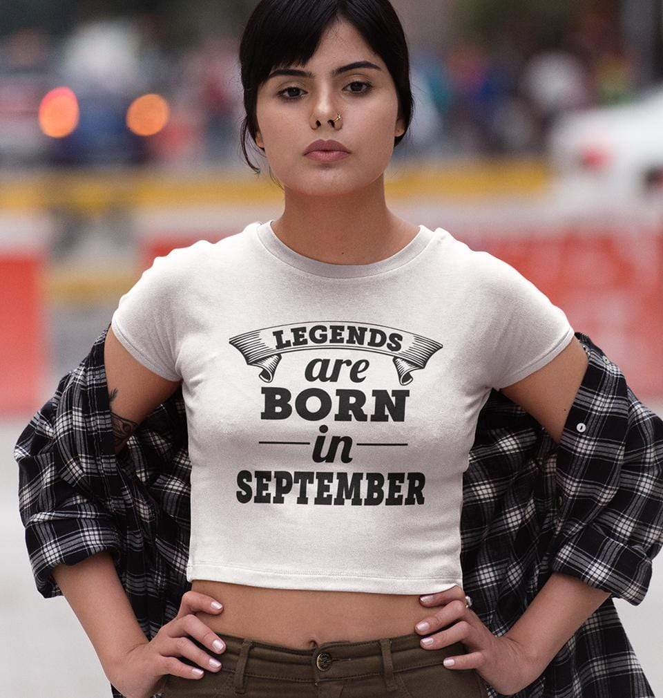 Legends are born in september Womens Crop Top-FunkyTradition Half Sleeves T-Shirt FunkyTradition