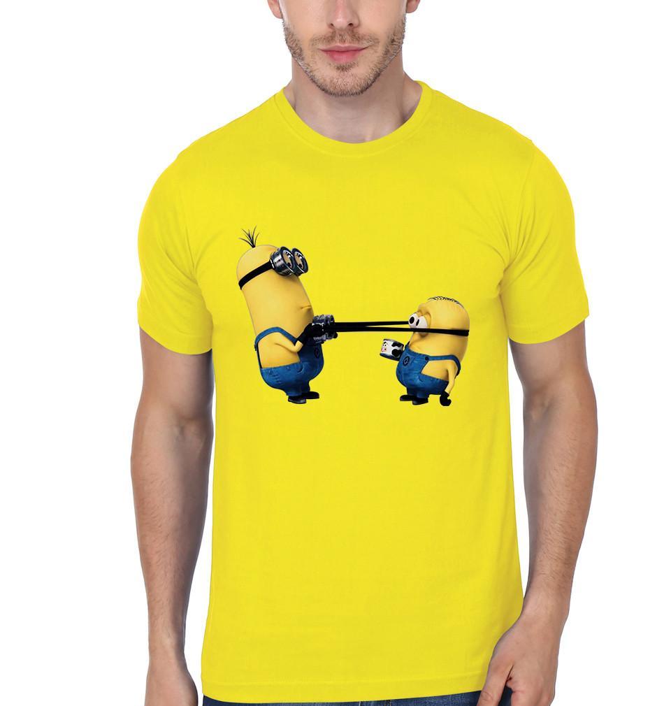 FunkyTradition Yellow Round Neck Funny Minions Fight Half Sleeves T-Shirt