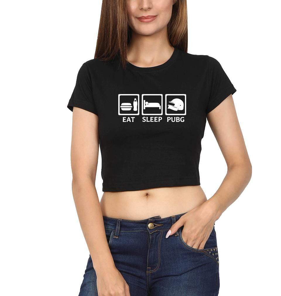 PUBG Eat Sleep Pubg Womens Crop Top-FunkyTradition Half Sleeves T-Shirt FunkyTradition