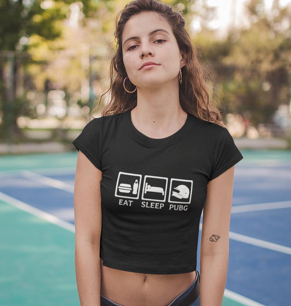 PUBG Eat Sleep Pubg Womens Crop Top-FunkyTradition Half Sleeves T-Shirt FunkyTradition