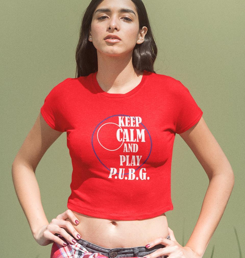 PUBG Keep Calm And Play Pubg Womens Crop Top-FunkyTradition Half Sleeves T-Shirt FunkyTradition
