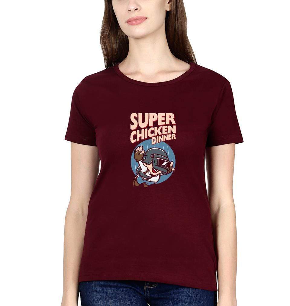 PUBG Super Chicken Dinner Womens Half Sleeves T-Shirts-FunkyTradition Half Sleeves T-Shirt FunkyTradition
