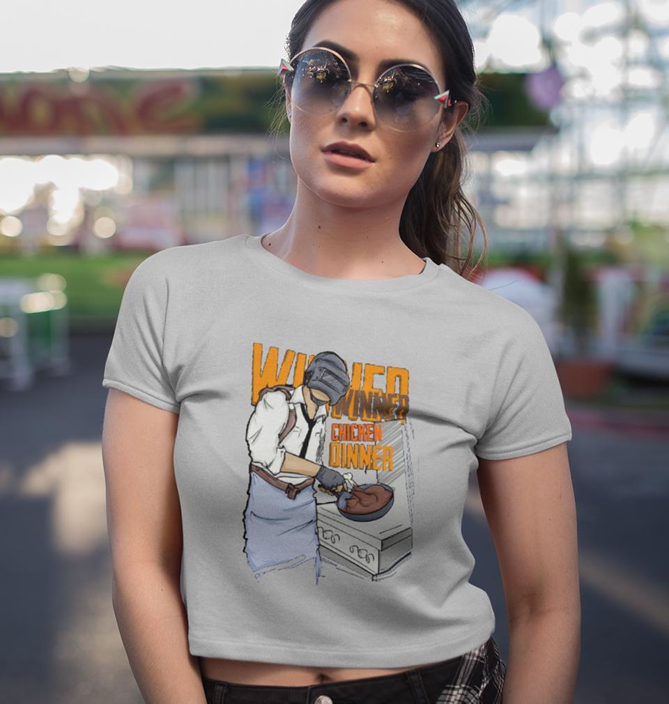 PUBG Winner Winner Chicken Dinner Womens Crop Top-FunkyTradition Half Sleeves T-Shirt FunkyTradition