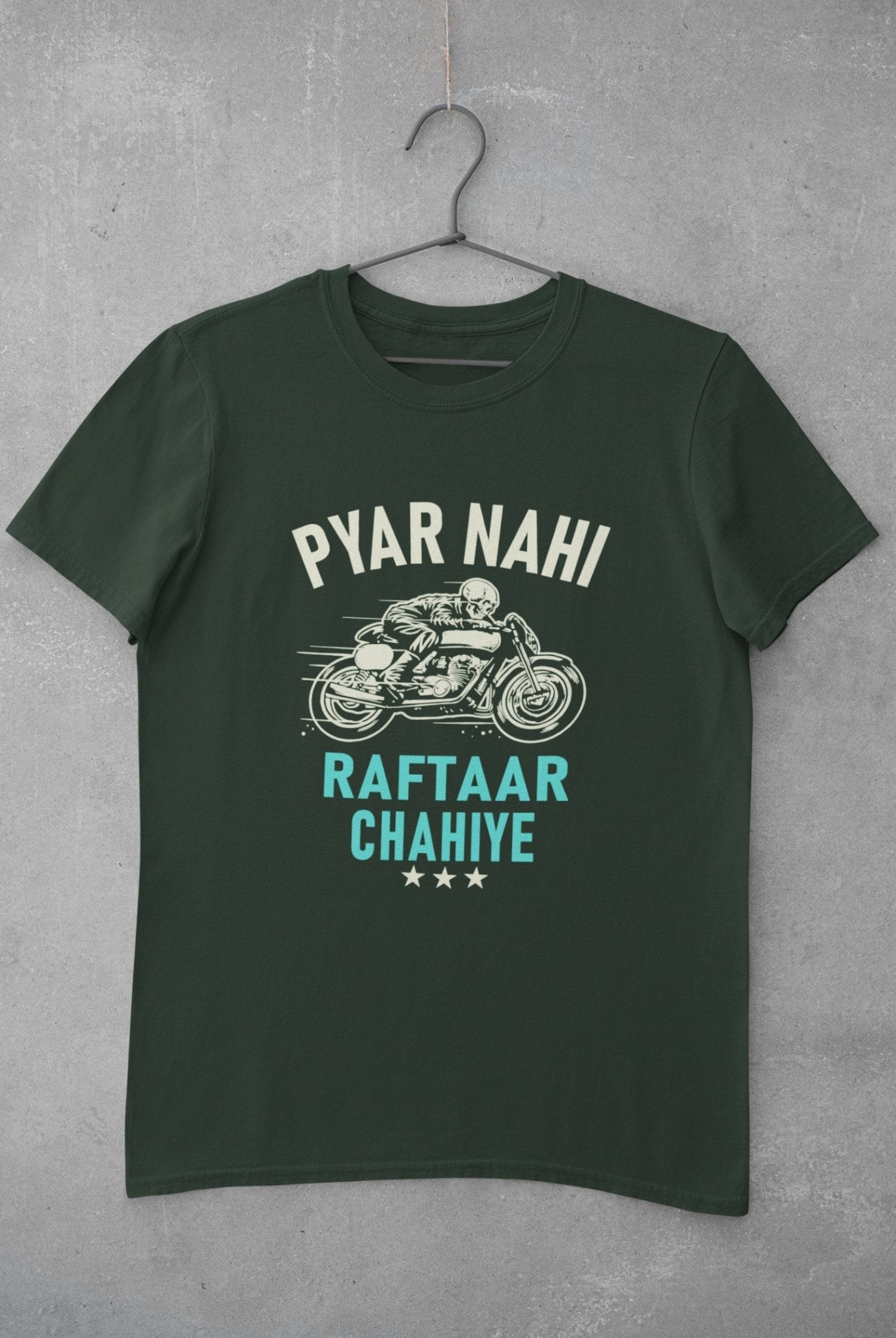Pyaar Nahi Raftaar Chahiye Biker Mens Half Sleeves T-shirt- FunkyTeesClub - Funky Tees Club