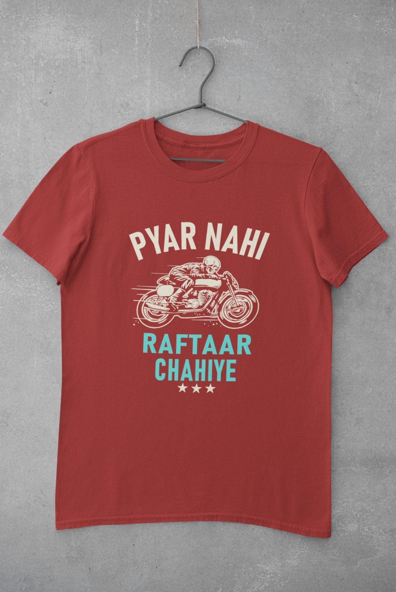 Pyaar Nahi Raftaar Chahiye Biker Mens Half Sleeves T-shirt- FunkyTeesClub - Funky Tees Club