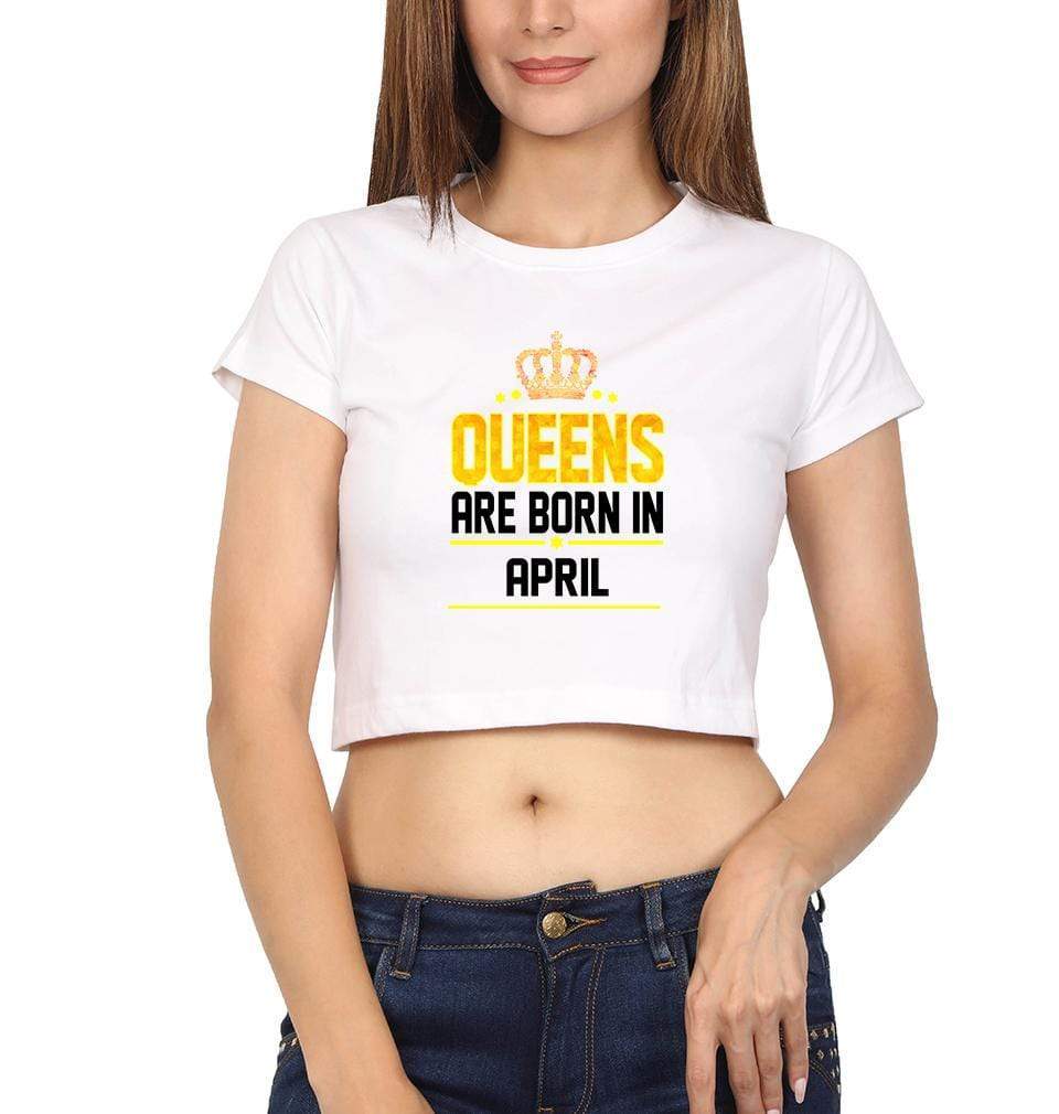 Queens Are Born In April Womens Crop Top-FunkyTradition Half Sleeves T-Shirt FunkyTradition