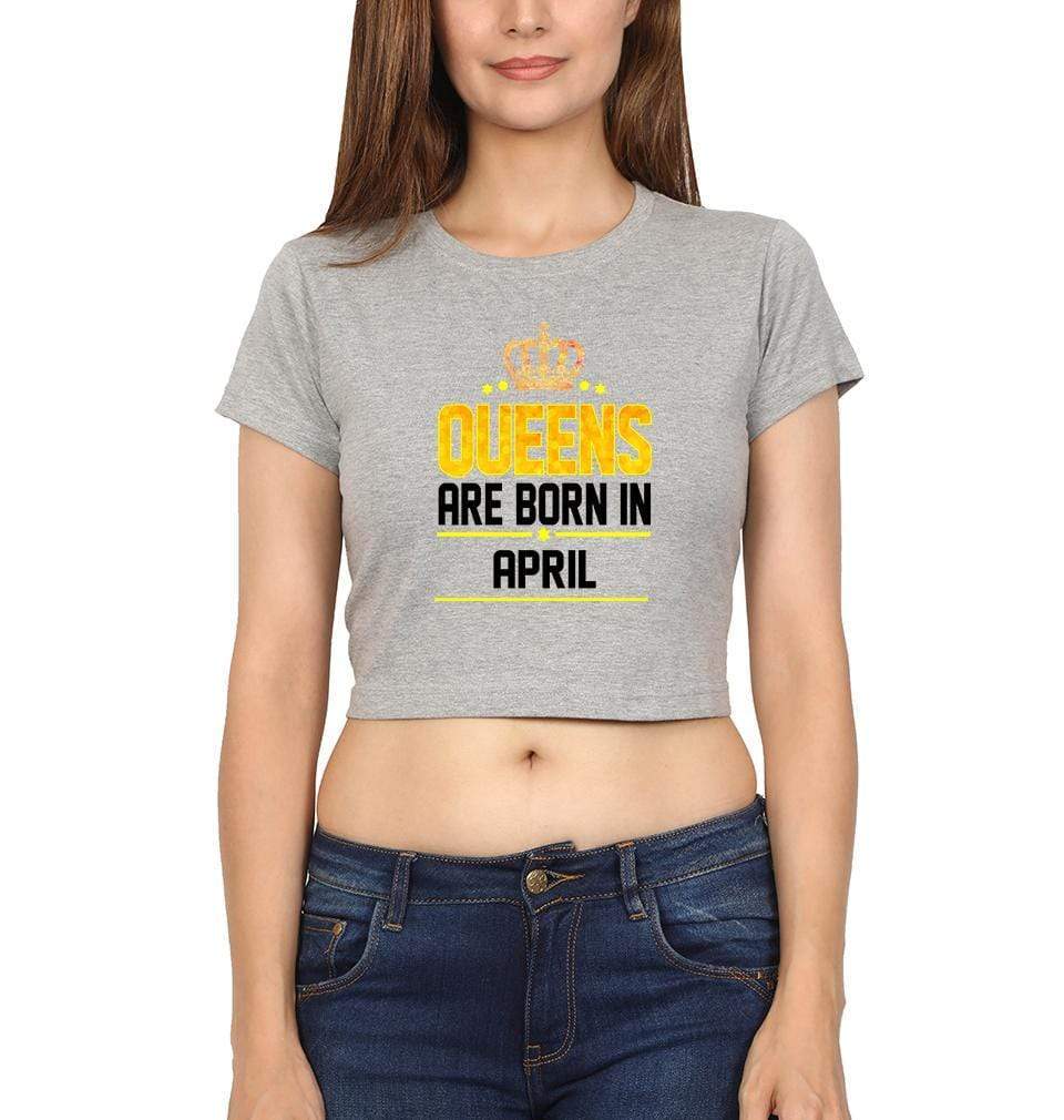 Queens Are Born In April Womens Crop Top-FunkyTradition Half Sleeves T-Shirt FunkyTradition