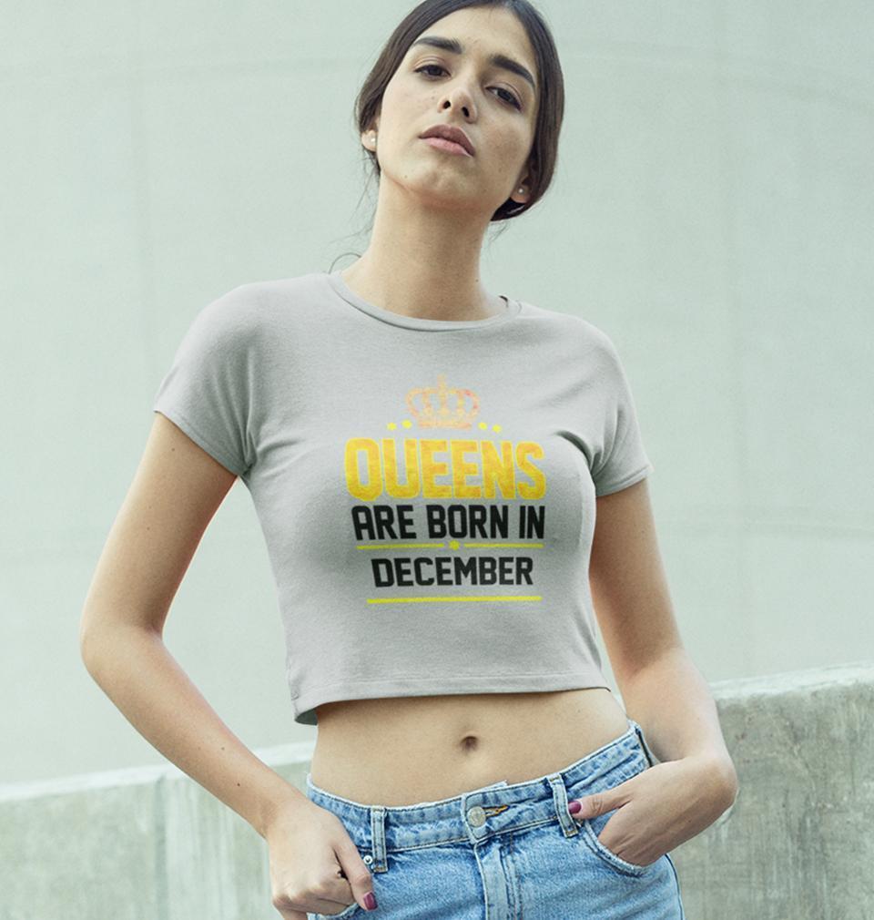 Queens Are Born In December Womens Crop Top-FunkyTradition Half Sleeves T-Shirt FunkyTradition