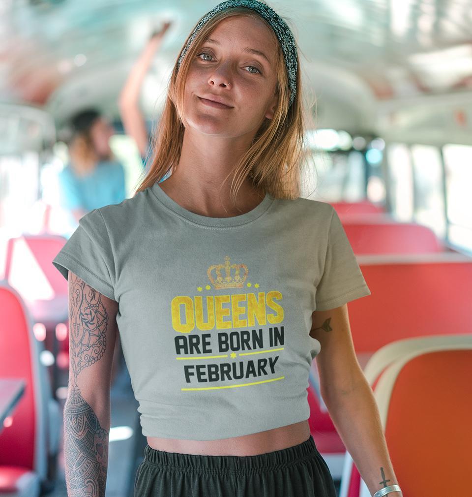 Queens Are  Born In February Womens Crop Top-FunkyTradition Half Sleeves T-Shirt FunkyTradition