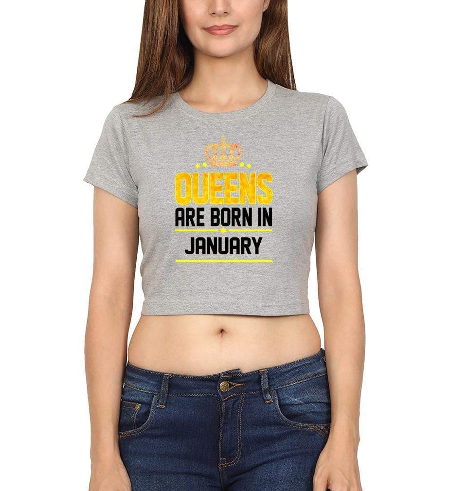 Queens Are Born In January Womens Crop Top-FunkyTradition Half Sleeves T-Shirt FunkyTradition