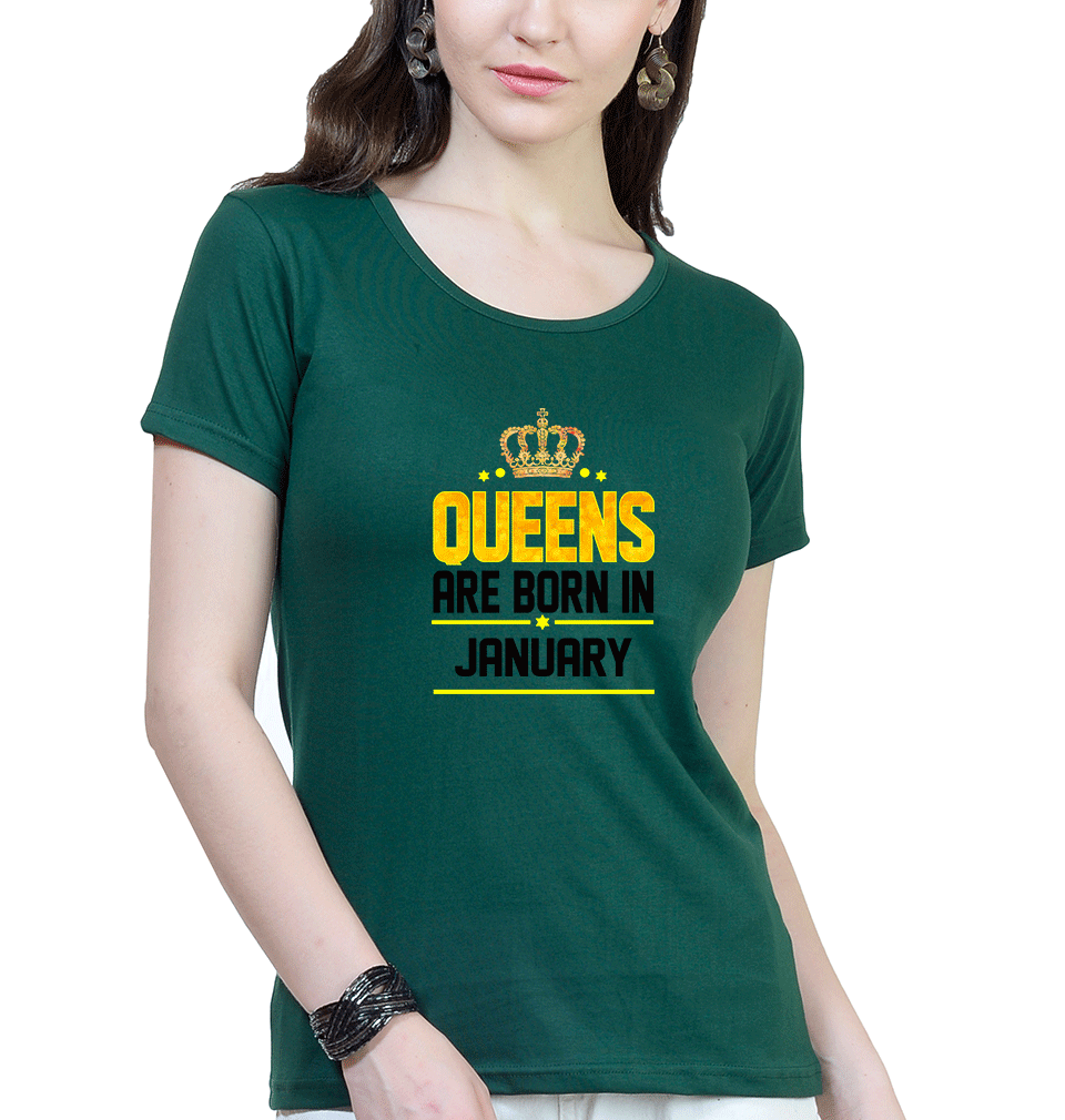 Queens Are Born In January Womens Half Sleeves T-Shirts-FunkyTradition Half Sleeves T-Shirt FunkyTradition