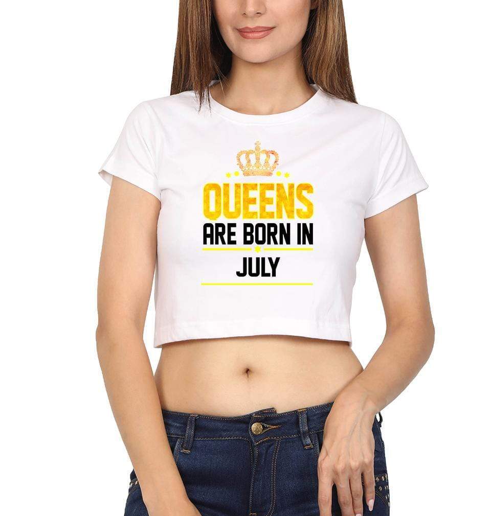 Queens Are Born In July Womens Crop Top-FunkyTradition Half Sleeves T-Shirt FunkyTradition