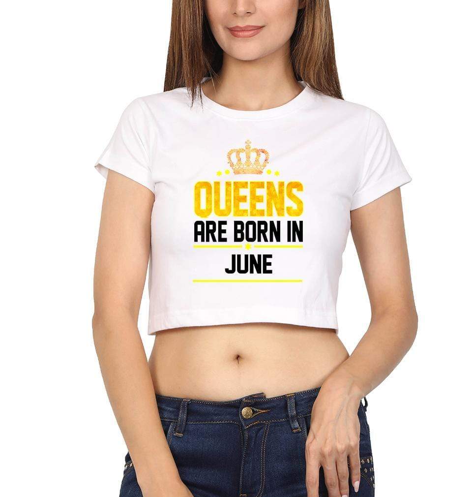 Queens Are Born In June Womens Crop Top-FunkyTradition Half Sleeves T-Shirt FunkyTradition