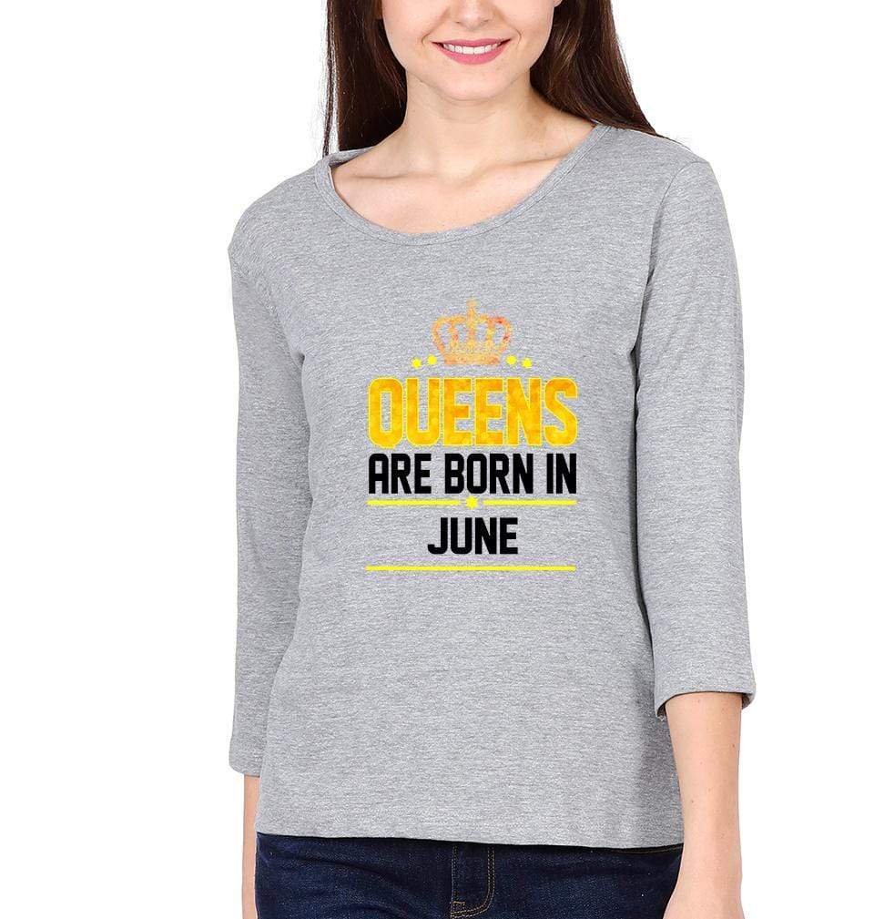 Queens Are Born In June Womens Full Sleeves T-Shirts-FunkyTradition Half Sleeves T-Shirt FunkyTradition