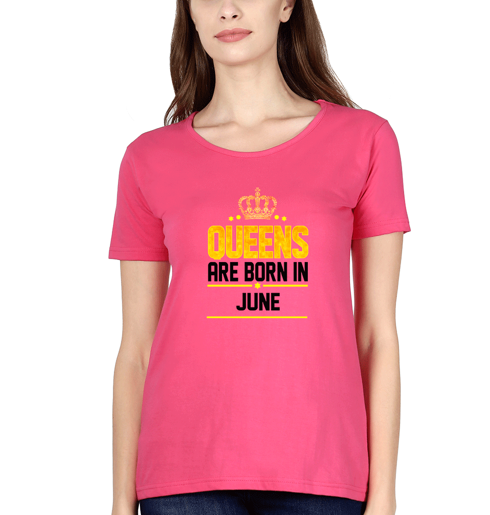 Queens Are Born In June Womens Half Sleeves T-Shirts-FunkyTradition Half Sleeves T-Shirt FunkyTradition