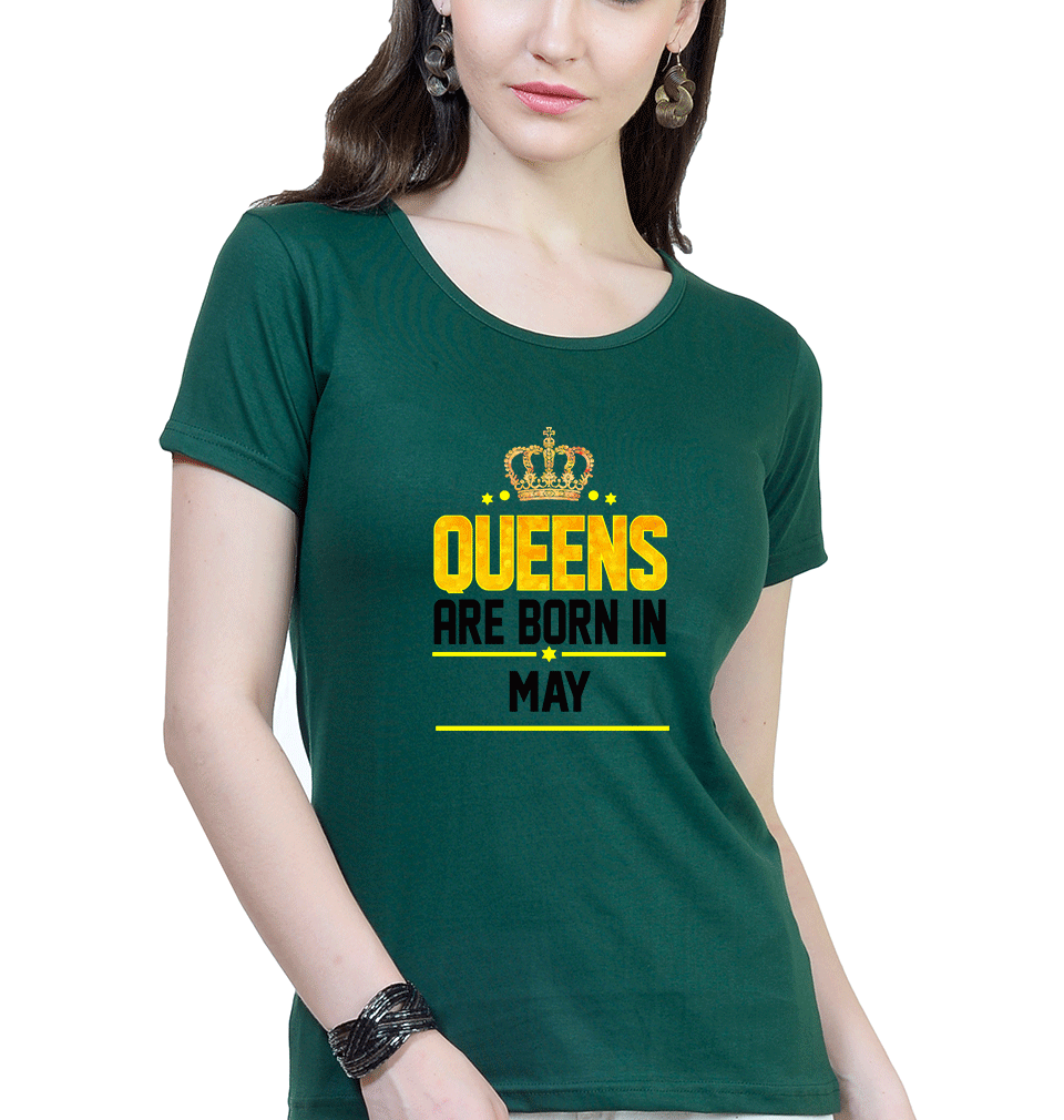 Queens Are Born In May Womens Half Sleeves T-Shirts-FunkyTradition Half Sleeves T-Shirt FunkyTradition