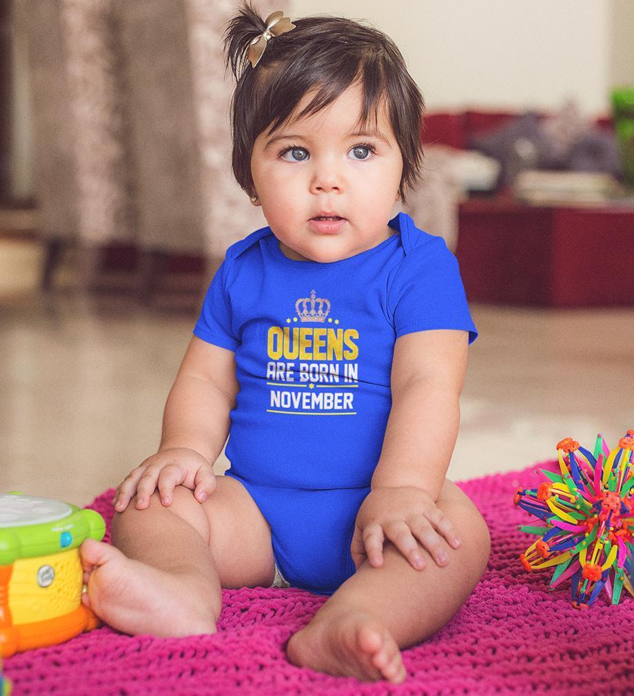 Queens Are Born In November Rompers for Baby Girl- FunkyTradition FunkyTradition