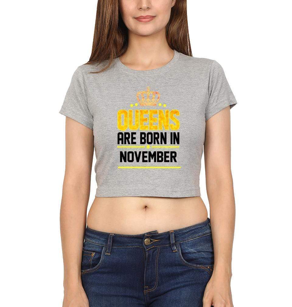 Queens Are Born In November Womens Crop Top-FunkyTradition Half Sleeves T-Shirt FunkyTradition