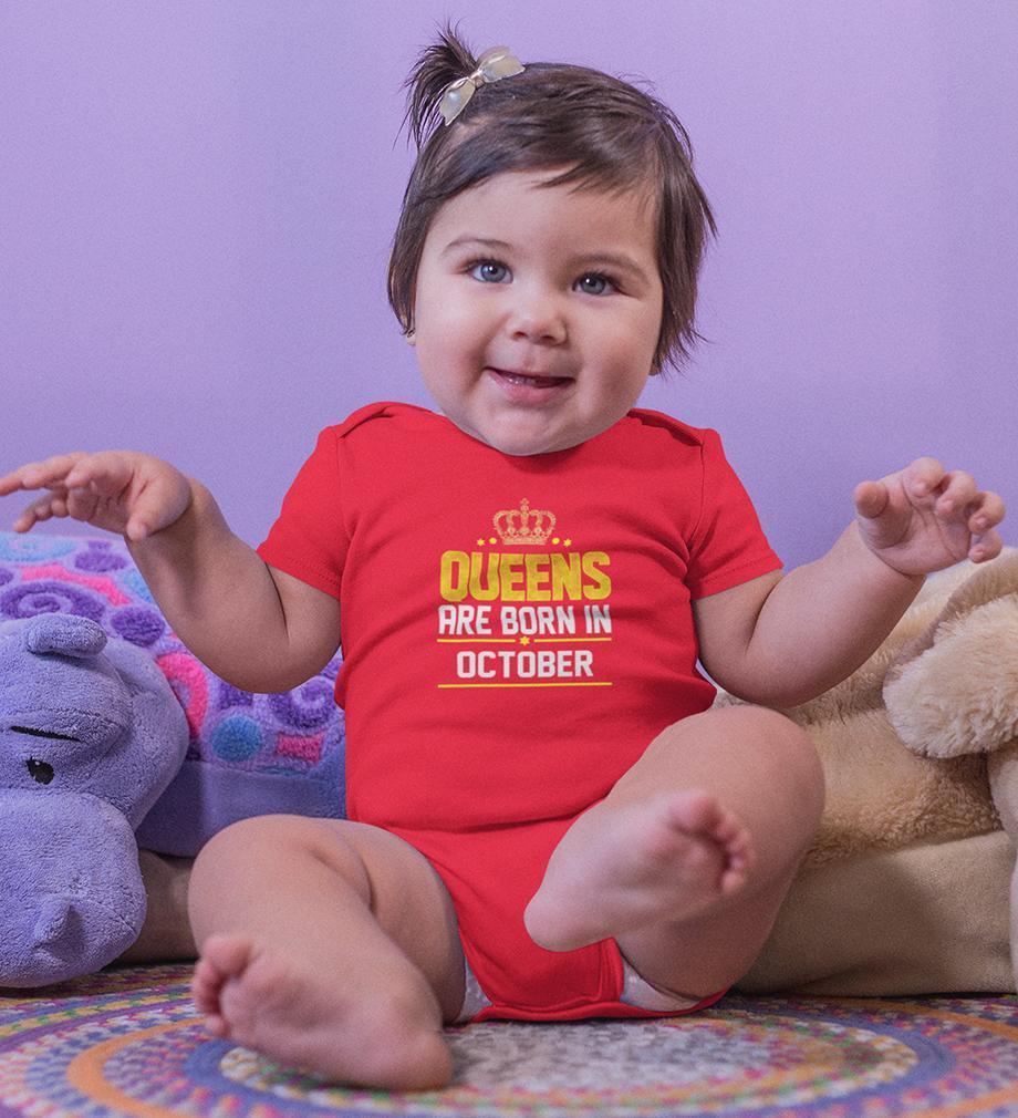 Queens Are Born In October Rompers for Baby Girl- FunkyTradition FunkyTradition