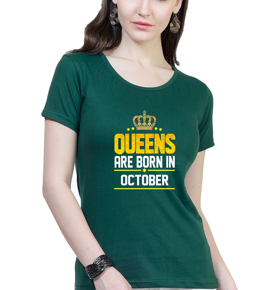 Queens Are Born In October Womens Half Sleeves T-Shirts-FunkyTradition Half Sleeves T-Shirt FunkyTradition
