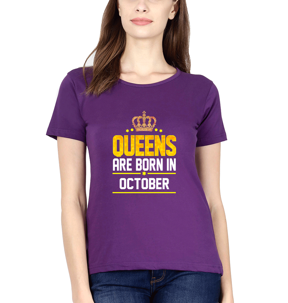 Queens Are Born In October Womens Half Sleeves T-Shirts-FunkyTradition Half Sleeves T-Shirt FunkyTradition