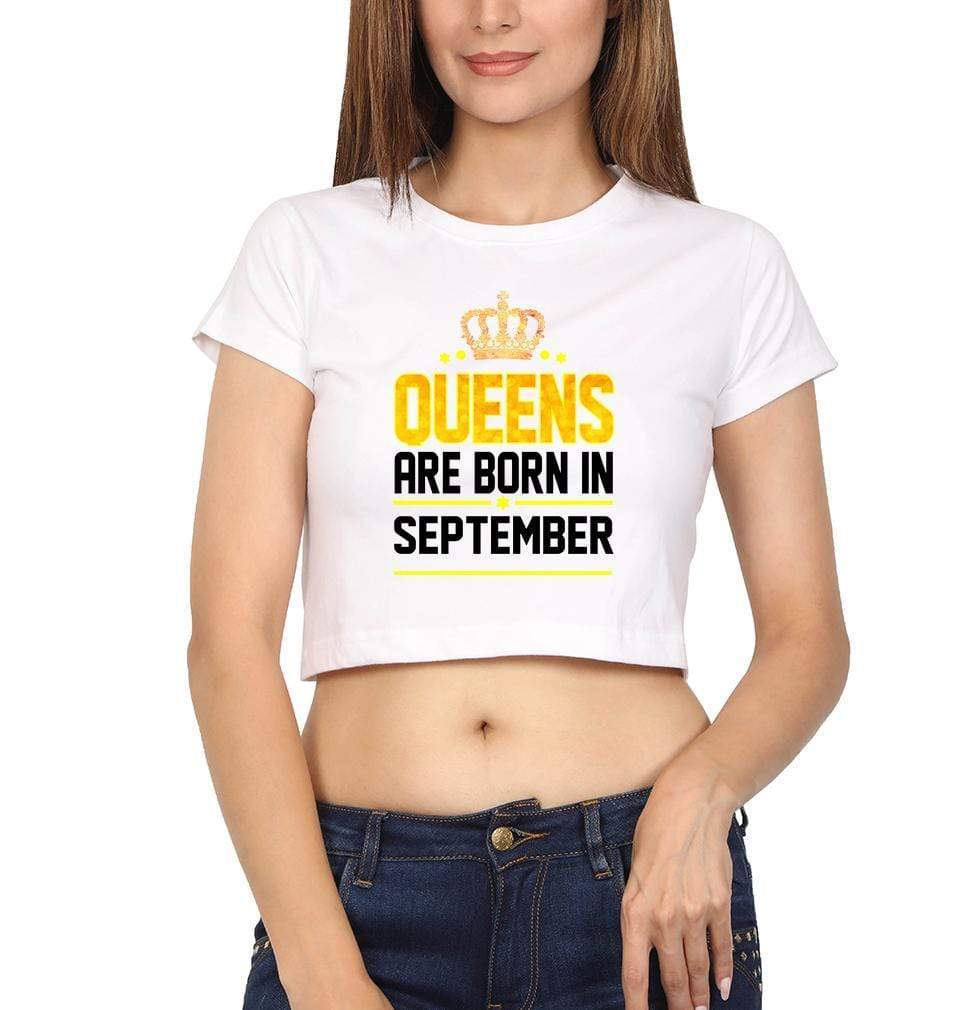 Queens Are Born In September Womens Crop Top-FunkyTradition Half Sleeves T-Shirt FunkyTradition