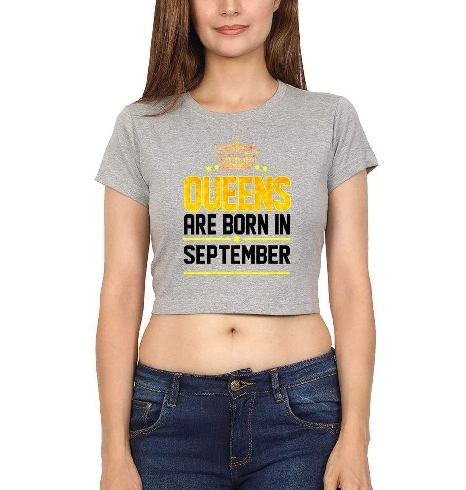 Queens Are Born In September Womens Crop Top-FunkyTradition Half Sleeves T-Shirt FunkyTradition