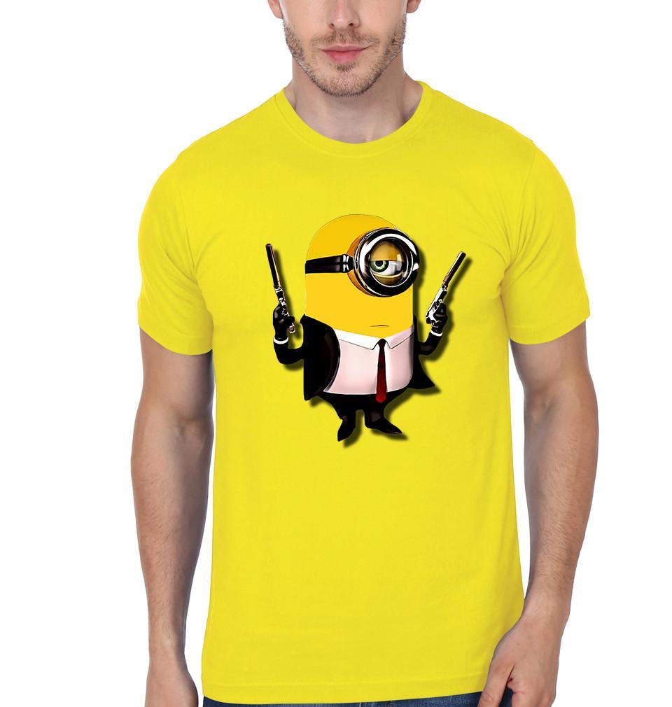 FunkyTradition Yellow Round Neck Man In Black Minion Half Sleeves T-Shirt