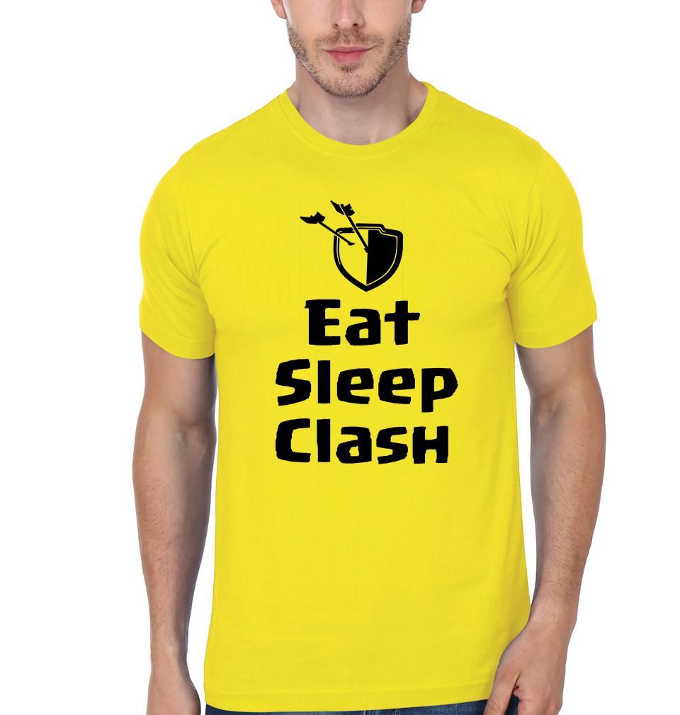 FunkyTradition Yellow Round Neck Eat Sleep Clash Men Half Sleeves T-Shirt