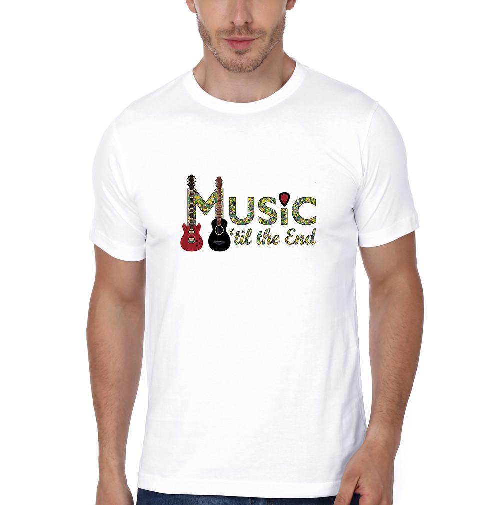 FunkyTradition White Round Neck Music Till End Half Sleeves T-Shirt