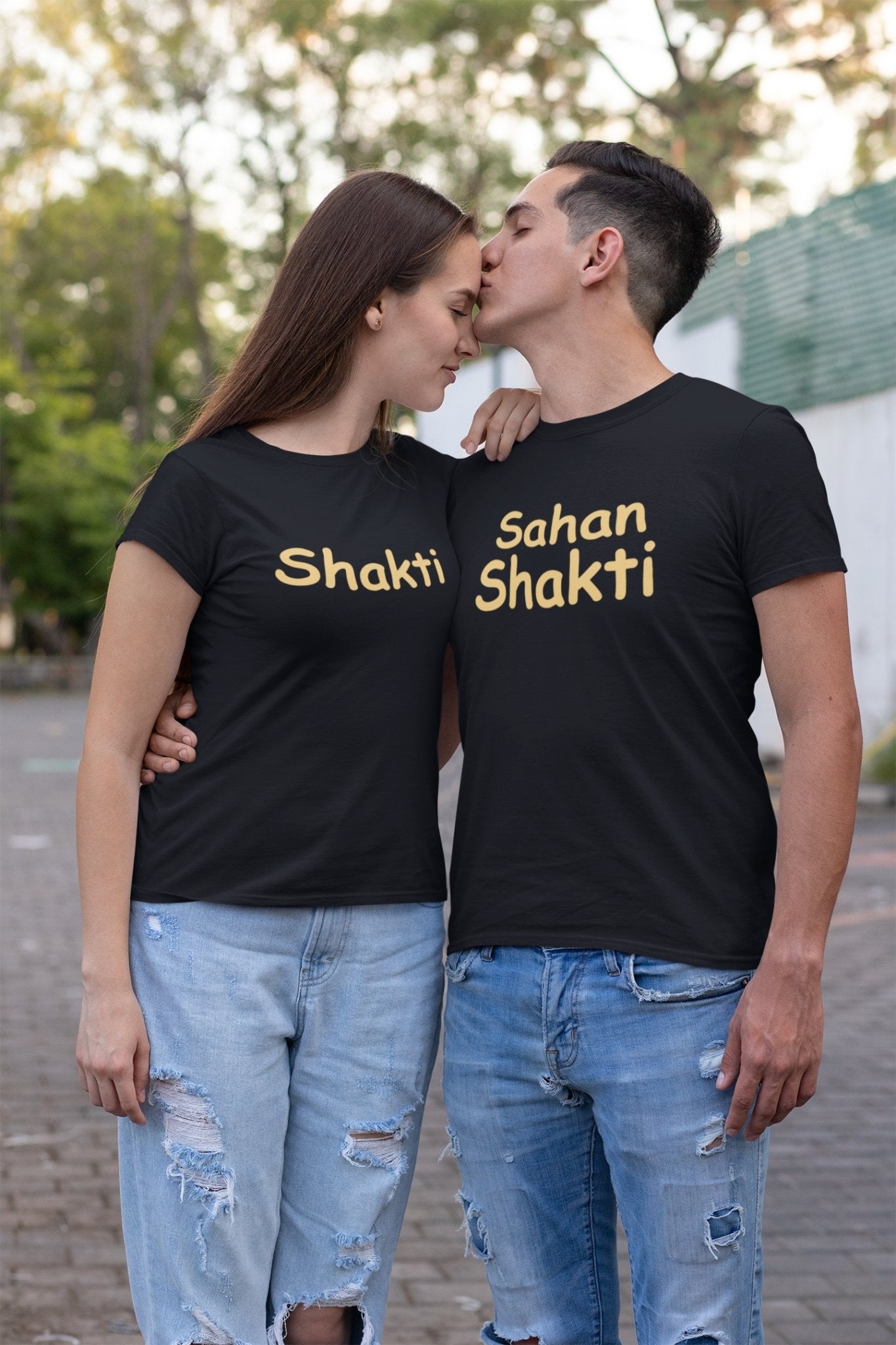 Sahan Shakti Couple Half Sleeves T-Shirts -FunkyTeesClub - Funky Tees Club